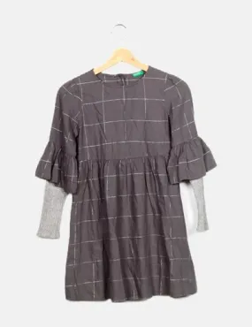 Benetton Vestido gris cuadros
