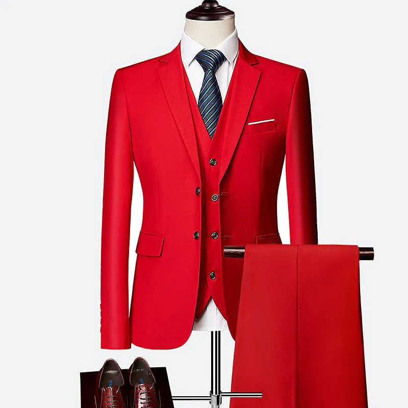 Blazer de traje de 3 piezas para hombre, esmoquin ajustado delgado con un botón, pantalones de chaleco de chaqueta 