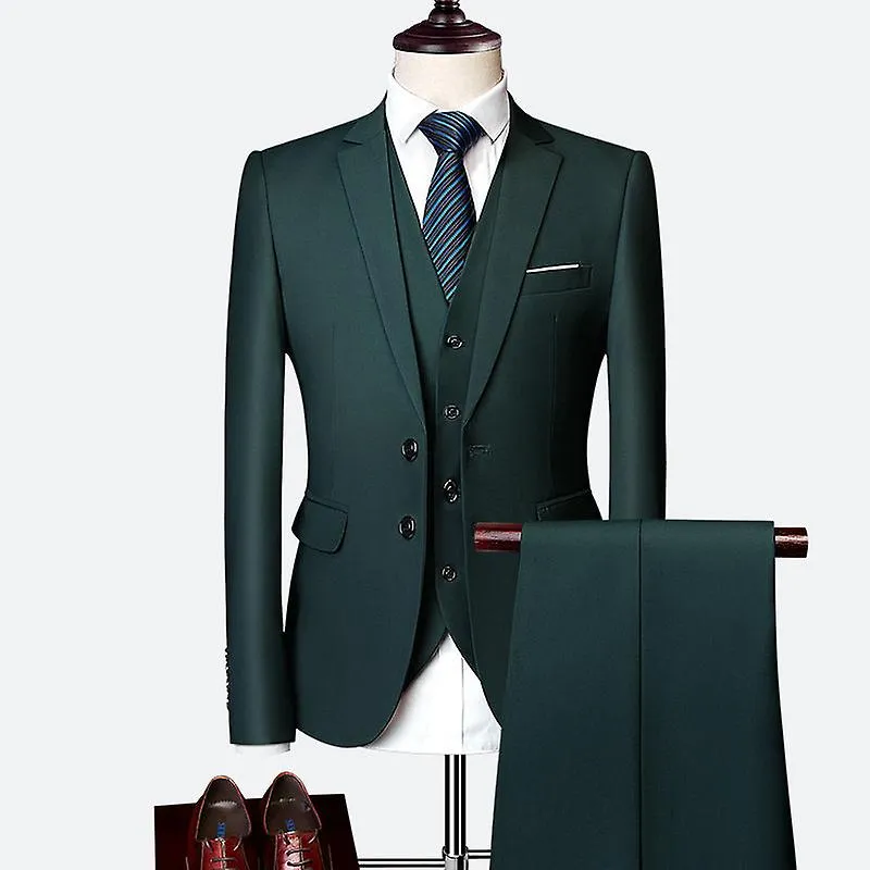 Blazer de traje de 3 piezas para hombre, esmoquin ajustado delgado con un botón, pantalones de chaleco de chaqueta 