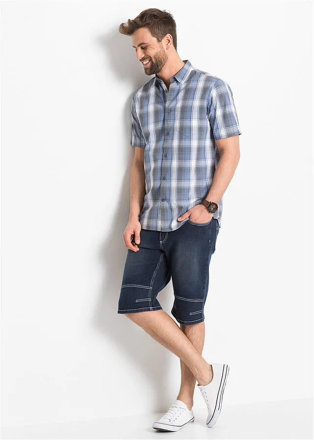 Camisa de manga corta Azul mate de cuadros