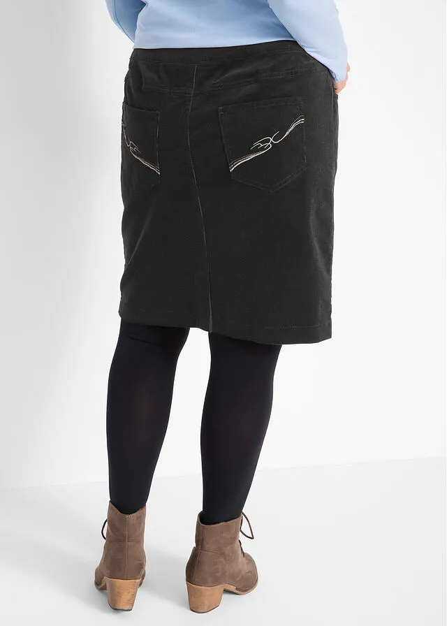 Falda de algodón de pana, elástica, con cintura cómoda Negro