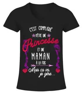 Princesse et maman a la fois Camiseta cuello pico Mujer