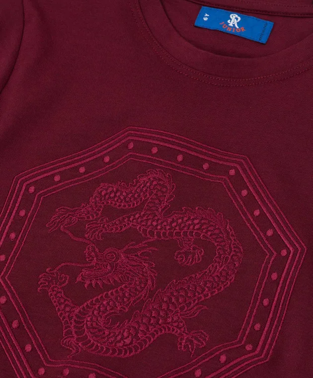 Stefano Ricci Children's burgundy t-shirt with embroidery