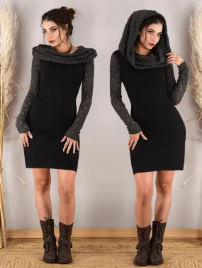 Vestido de manga larga de ganchillo Atmäa, Negro y gris