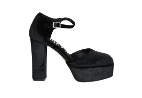 Zapato Terciopelo Negro Lados Abiertos Pulsera Hebilla